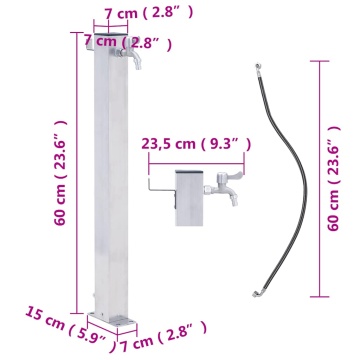 Coloană de apă de grădină, 60 cm, oțel inoxidabil, pătrat - Img 6