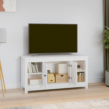 Comodă TV, alb, 103x36,5x52 cm, lemn masiv de pin - Img 5
