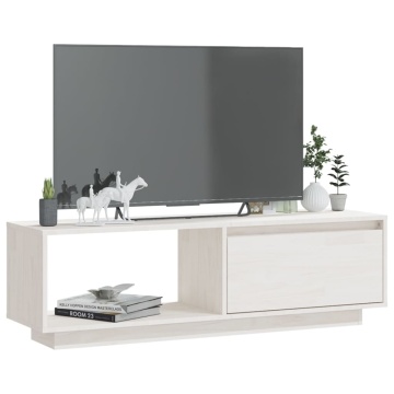 Comodă TV, alb, 110x30x33,5 cm, lemn masiv de pin - Img 3