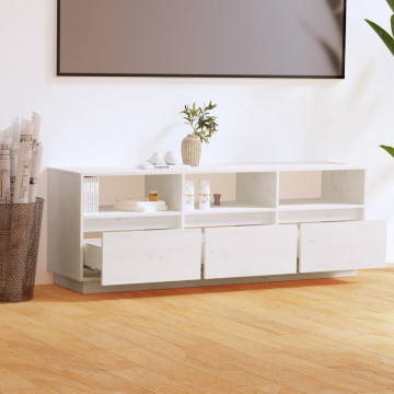 Comodă TV, alb, 140x37x50 cm, lemn masiv de pin - Img 3