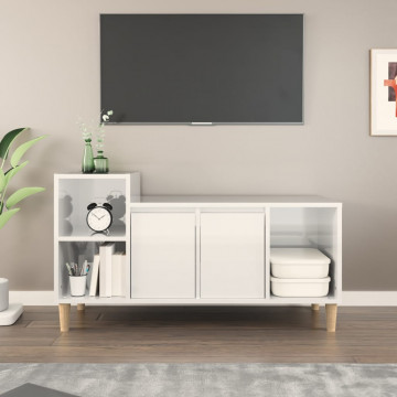 Comodă TV, alb extralucios, 100x35x55 cm, lemn prelucrat - Img 1