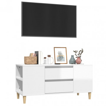 Comodă TV, alb extralucios, 102x44,5x50 cm, lemn prelucrat - Img 4