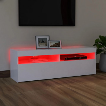 Comodă TV cu lumini LED, alb, 120x35x40 cm - Img 4