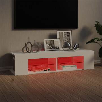 Comodă TV cu lumini LED, alb, 135x39x30 cm - Img 8