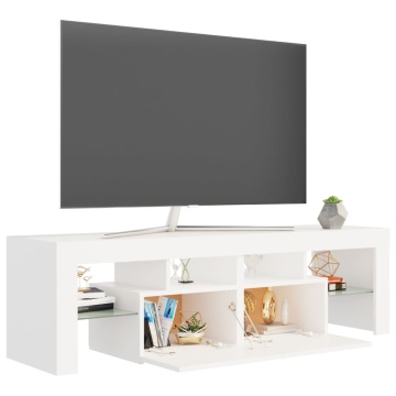 Comodă TV cu lumini LED, alb, 140x36,5x40 cm - Img 6