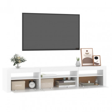 Comodă TV cu lumini LED, alb, 195x35x40 cm - Img 5