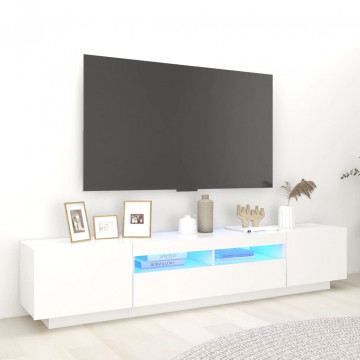 Comodă TV cu lumini LED, alb, 200x35x40cm - Img 1