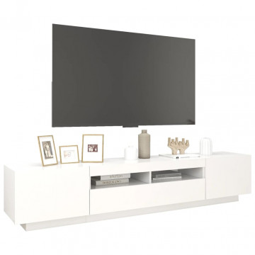 Comodă TV cu lumini LED, alb, 200x35x40cm - Img 5