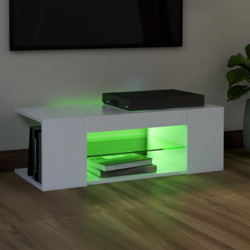 Comodă TV cu lumini LED, alb, 90x39x30 cm - Img 4
