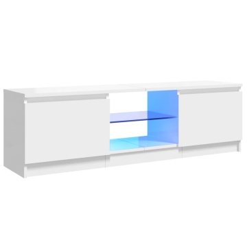 Comodă TV cu lumini LED, alb extralucios, 120x30x35,5 cm - Img 2