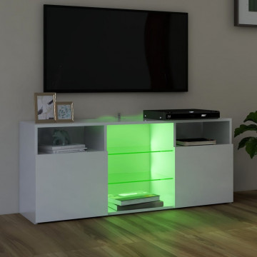 Comodă TV cu lumini LED, alb extralucios, 120x30x50 cm - Img 4