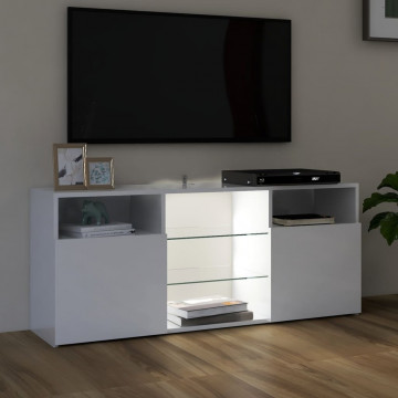 Comodă TV cu lumini LED, alb extralucios, 120x30x50 cm - Img 8