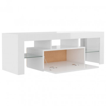 Comodă TV cu lumini LED, alb extralucios, 120x35x40 cm - Img 4