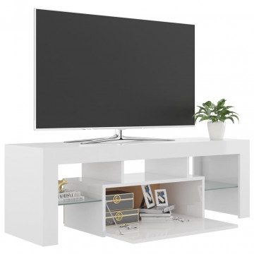 Comodă TV cu lumini LED, alb extralucios, 120x35x40 cm - Img 7