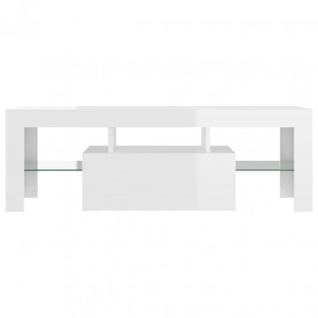 Comodă TV cu lumini LED, alb extralucios, 120x35x40 cm - Img 8