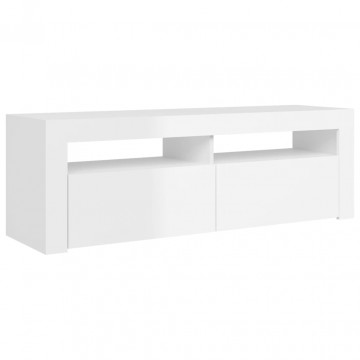 Comodă TV cu lumini LED, alb extralucios, 120x35x40 cm - Img 3