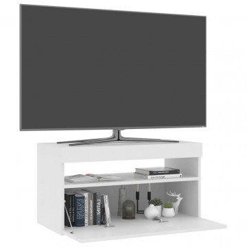 Comodă TV cu lumini LED, alb extralucios, 75x35x40 cm - Img 3