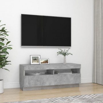 Comodă TV cu lumini LED, gri beton, 100x35x40 cm - Img 5