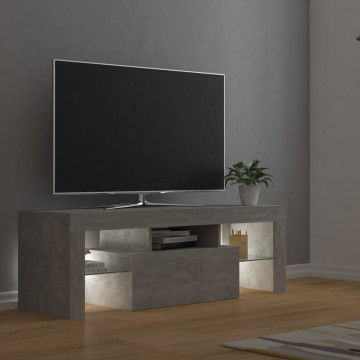 Comodă TV cu lumini LED, gri beton, 120x35x40 cm - Img 8