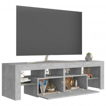 Comodă TV cu lumini LED, gri beton, 140x36,5x40 cm - Img 6