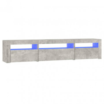 Comodă TV cu lumini LED, gri beton, 195x35x40 cm - Img 2