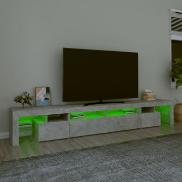 Comodă TV cu lumini LED, gri beton, 260x36,5x40cm - Img 4