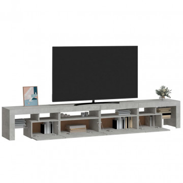 Comodă TV cu lumini LED, gri beton, 260x36,5x40cm - Img 5