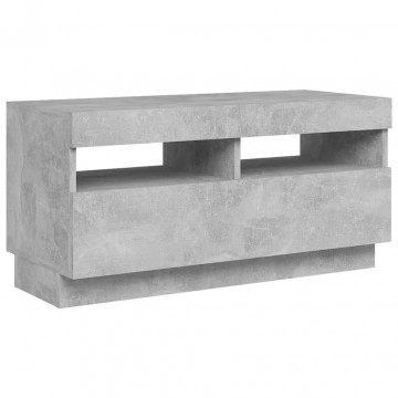 Comodă TV cu lumini LED, gri beton, 80x35x40 cm - Img 6