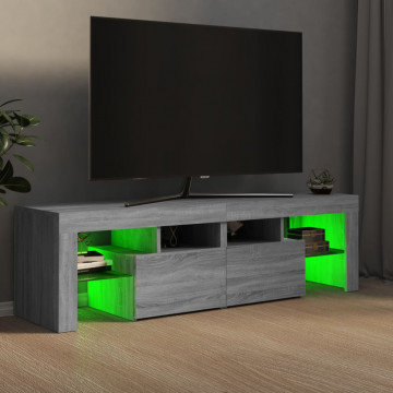 Comodă TV cu lumini LED, gri sonoma, 140x36,5x40 cm - Img 8