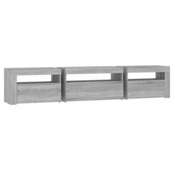 Comodă TV cu lumini LED, gri sonoma, 195x35x40 cm - Img 7