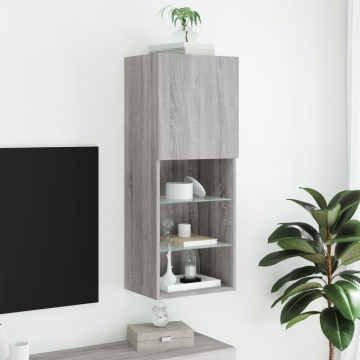 Comodă TV cu lumini LED, gri sonoma, 40,5x30x102 cm - Img 4