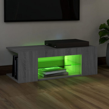 Comodă TV cu lumini LED, gri sonoma, 90x39x30 cm - Img 4