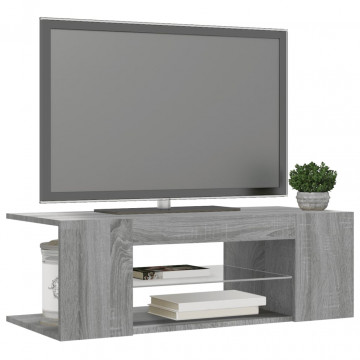 Comodă TV cu lumini LED, gri sonoma, 90x39x30 cm - Img 6
