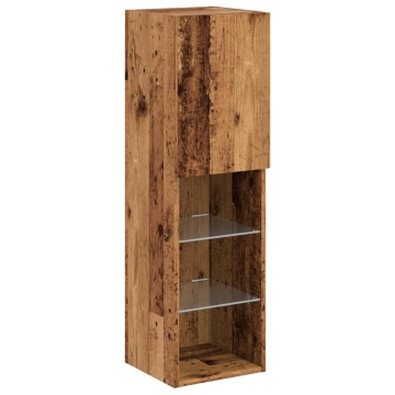 Comodă TV cu lumini LED, lemn vechi, 30,5x30x102 cm - Img 3