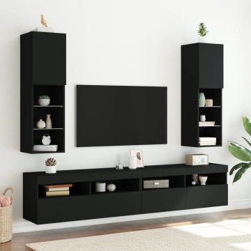 Comodă TV cu lumini LED, negru, 30,5x30x102 cm - Img 3
