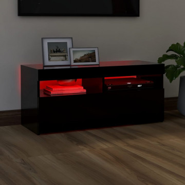 Comodă TV cu lumini LED, negru, 90x35x40 cm - Img 8