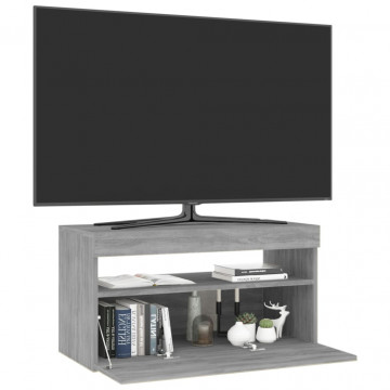 Comodă TV cu lumini LED, sonoma gri, 75x35x40 cm - Img 5