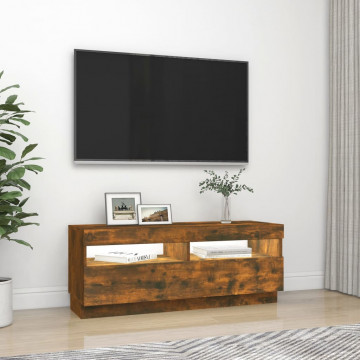 Comodă TV cu lumini LED, stejar fumuriu, 100x35x40 cm - Img 8