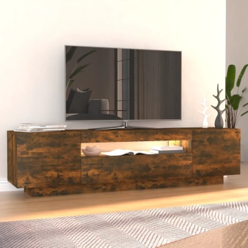 Comodă TV cu lumini LED, stejar fumuriu, 160x35x40 cm - Img 8