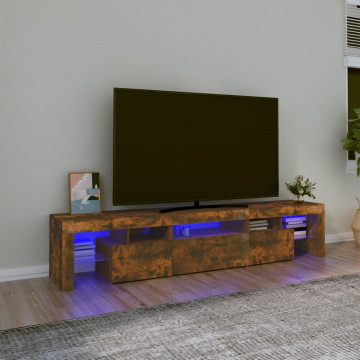 Comodă TV cu lumini LED, stejar fumuriu,200x36,5x40cm - Img 1