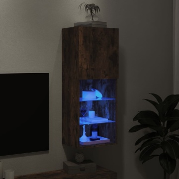 Comodă TV cu lumini LED, stejar fumuriu, 40,5x30x102 cm - Img 8