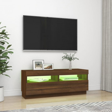 Comodă TV cu lumini LED, stejar maro, 100x35x40 cm - Img 4