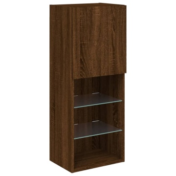 Comodă TV cu lumini LED, stejar maro, 40,5x30x102 cm - Img 6