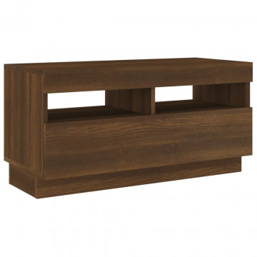 Comodă TV cu lumini LED, stejar maro, 80x35x40 cm - Img 6