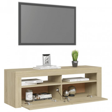 Comodă TV cu lumini LED, stejar sonoma, 120x35x40 cm - Img 6