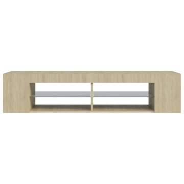 Comodă TV cu lumini LED, stejar Sonoma, 135x39x30 cm - Img 7