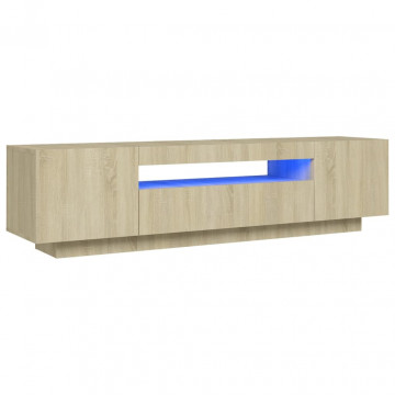 Comodă TV cu lumini LED, stejar sonoma, 160x35x40 cm - Img 2