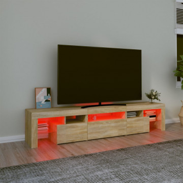 Comodă TV cu lumini LED, stejar sonoma, 200x36,5x40 cm - Img 8