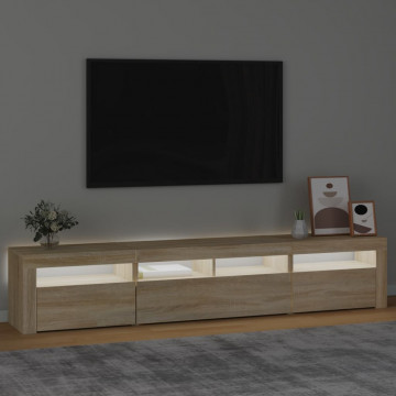 Comodă TV cu lumini LED, stejar sonoma, 210x35x40 cm - Img 3