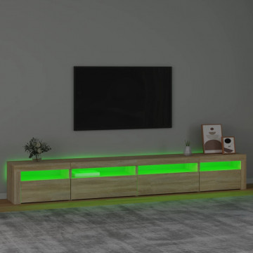Comodă TV cu lumini LED, stejar sonoma, 270x35x40 cm - Img 4